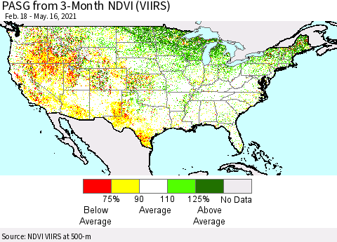 United States PASG from 3-Month NDVI (VIIRS) Thematic Map For 5/9/2021 - 5/16/2021