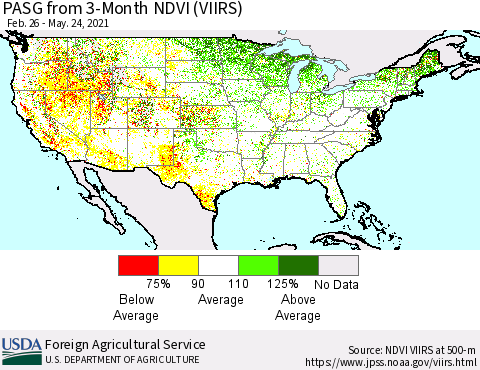 United States PASG from 3-Month NDVI (VIIRS) Thematic Map For 5/21/2021 - 5/31/2021