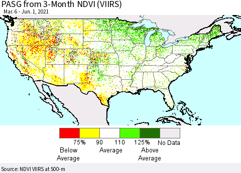 United States PASG from 3-Month NDVI (VIIRS) Thematic Map For 5/25/2021 - 6/1/2021