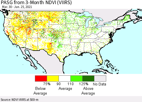 United States PASG from 3-Month NDVI (VIIRS) Thematic Map For 6/18/2021 - 6/25/2021