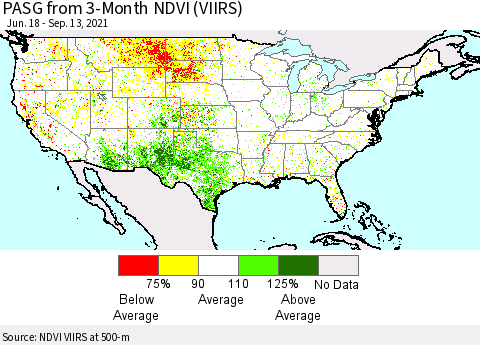 United States PASG from 3-Month NDVI (VIIRS) Thematic Map For 9/6/2021 - 9/13/2021