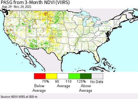 United States PASG from 3-Month NDVI (VIIRS) Thematic Map For 11/17/2021 - 11/24/2021
