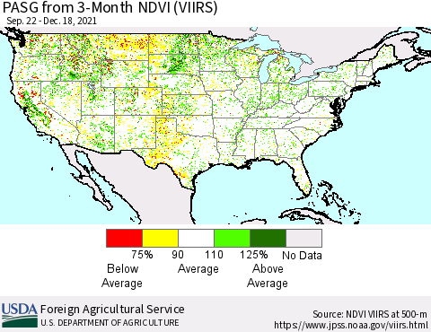 United States PASG from 3-Month NDVI (VIIRS) Thematic Map For 12/11/2021 - 12/20/2021
