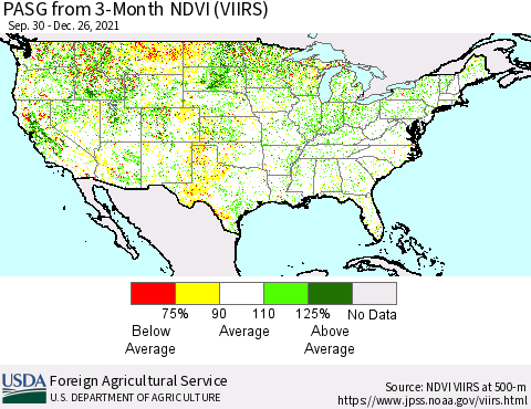 United States PASG from 3-Month NDVI (VIIRS) Thematic Map For 12/21/2021 - 12/31/2021