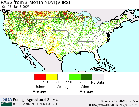 United States PASG from 3-Month NDVI (VIIRS) Thematic Map For 1/1/2022 - 1/10/2022