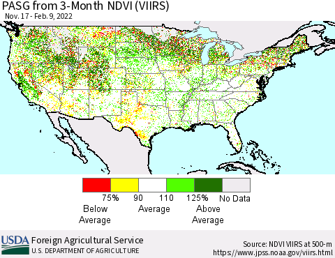 United States PASG from 3-Month NDVI (VIIRS) Thematic Map For 2/1/2022 - 2/10/2022