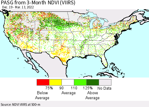 United States PASG from 3-Month NDVI (VIIRS) Thematic Map For 3/6/2022 - 3/13/2022