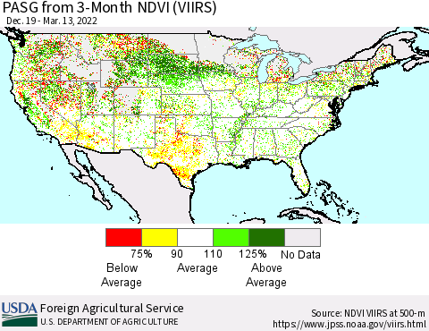 United States PASG from 3-Month NDVI (VIIRS) Thematic Map For 3/11/2022 - 3/20/2022
