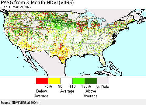 United States PASG from 3-Month NDVI (VIIRS) Thematic Map For 3/22/2022 - 3/29/2022