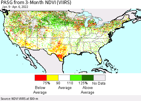 United States PASG from 3-Month NDVI (VIIRS) Thematic Map For 3/30/2022 - 4/6/2022