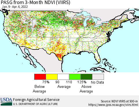 United States PASG from 3-Month NDVI (VIIRS) Thematic Map For 4/1/2022 - 4/10/2022