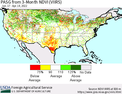 United States PASG from 3-Month NDVI (VIIRS) Thematic Map For 4/11/2022 - 4/20/2022