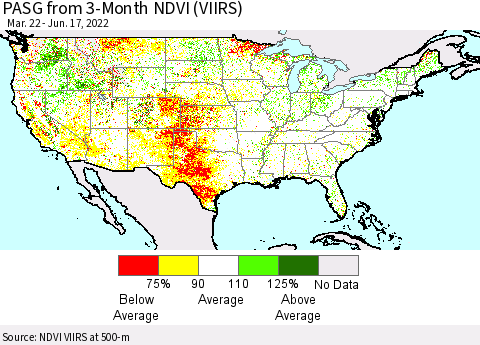 United States PASG from 3-Month NDVI (VIIRS) Thematic Map For 6/10/2022 - 6/17/2022