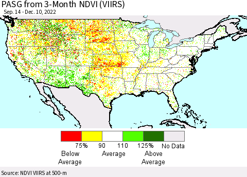 United States PASG from 3-Month NDVI (VIIRS) Thematic Map For 12/3/2022 - 12/10/2022