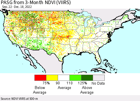 United States PASG from 3-Month NDVI (VIIRS) Thematic Map For 12/11/2022 - 12/18/2022