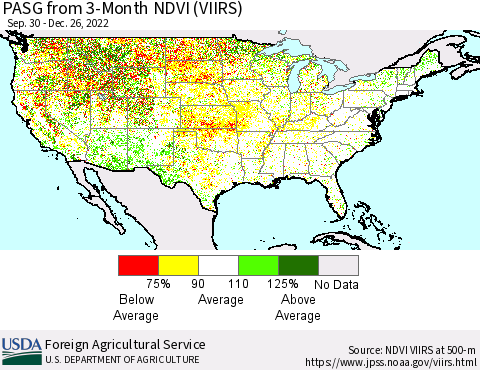 United States PASG from 3-Month NDVI (VIIRS) Thematic Map For 12/21/2022 - 12/31/2022