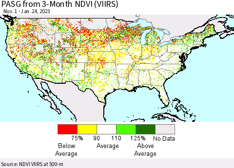United States PASG from 3-Month NDVI (VIIRS) Thematic Map For 1/17/2023 - 1/24/2023