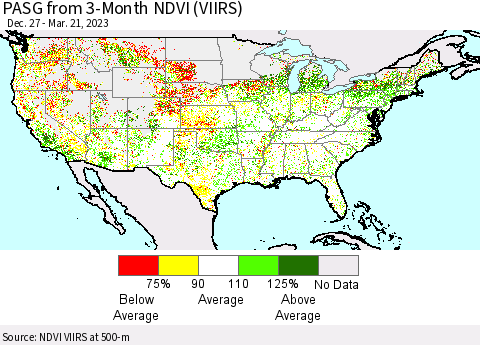 United States PASG from 3-Month NDVI (VIIRS) Thematic Map For 3/14/2023 - 3/21/2023
