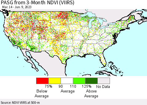 United States PASG from 3-Month NDVI (VIIRS) Thematic Map For 6/2/2023 - 6/9/2023