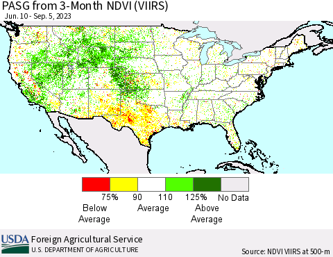 United States PASG from 3-Month NDVI (VIIRS) Thematic Map For 9/1/2023 - 9/10/2023