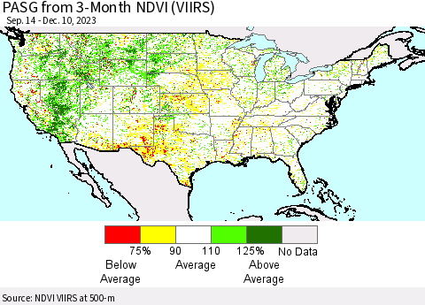 United States PASG from 3-Month NDVI (VIIRS) Thematic Map For 12/3/2023 - 12/10/2023