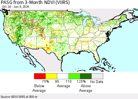 United States PASG from 3-Month NDVI (VIIRS) Thematic Map For 1/1/2024 - 1/8/2024