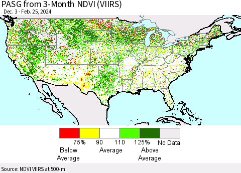United States PASG from 3-Month NDVI (VIIRS) Thematic Map For 2/18/2024 - 2/25/2024