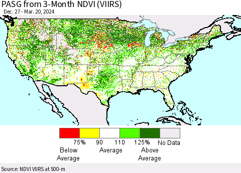 United States PASG from 3-Month NDVI (VIIRS) Thematic Map For 3/13/2024 - 3/20/2024