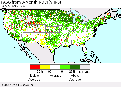 United States PASG from 3-Month NDVI (VIIRS) Thematic Map For 4/14/2024 - 4/21/2024