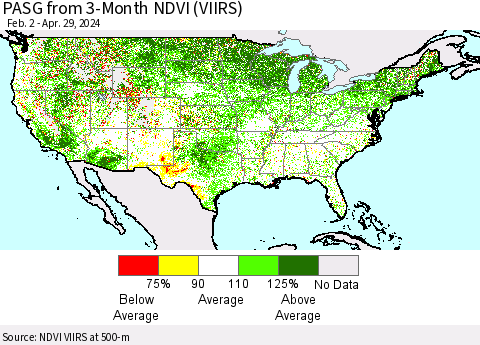 United States PASG from 3-Month NDVI (VIIRS) Thematic Map For 4/22/2024 - 4/29/2024