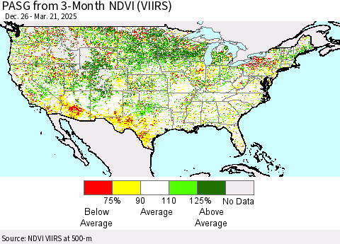 United States PASG from 3-Month NDVI (VIIRS) Thematic Map For 3/14/2025 - 3/21/2025