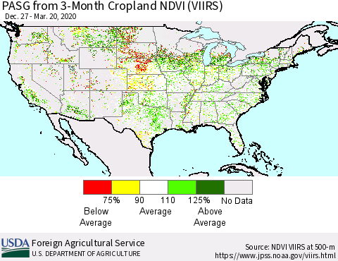 United States PASG from 3-Month Cropland NDVI (VIIRS) Thematic Map For 3/11/2020 - 3/20/2020