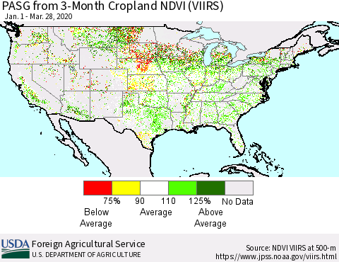 United States PASG from 3-Month Cropland NDVI (VIIRS) Thematic Map For 3/21/2020 - 3/31/2020