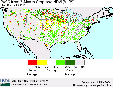 United States PASG from 3-Month Cropland NDVI (VIIRS) Thematic Map For 4/11/2020 - 4/20/2020