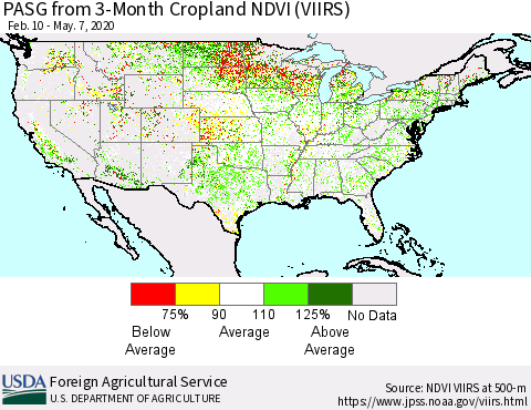 United States PASG from 3-Month Cropland NDVI (VIIRS) Thematic Map For 5/1/2020 - 5/10/2020