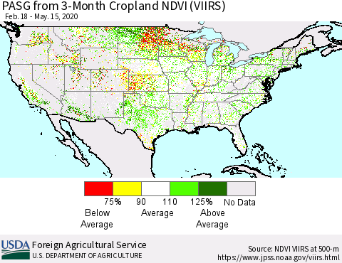 United States PASG from 3-Month Cropland NDVI (VIIRS) Thematic Map For 5/11/2020 - 5/20/2020