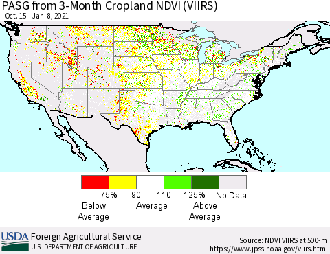 United States PASG from 3-Month Cropland NDVI (VIIRS) Thematic Map For 1/1/2021 - 1/10/2021