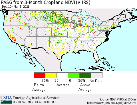 United States PASG from 3-Month Cropland NDVI (VIIRS) Thematic Map For 3/1/2021 - 3/10/2021