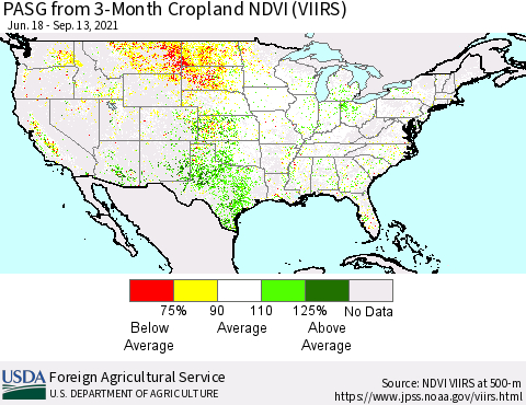 United States PASG from 3-Month Cropland NDVI (VIIRS) Thematic Map For 9/11/2021 - 9/20/2021