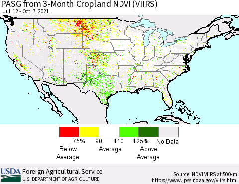 United States PASG from 3-Month Cropland NDVI (VIIRS) Thematic Map For 10/1/2021 - 10/10/2021