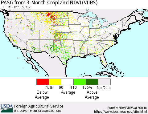 United States PASG from 3-Month Cropland NDVI (VIIRS) Thematic Map For 10/11/2021 - 10/20/2021