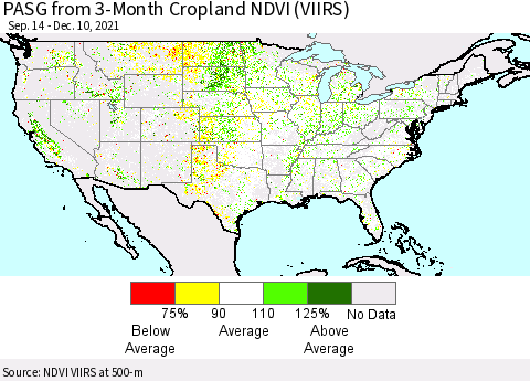 United States PASG from 3-Month Cropland NDVI (VIIRS) Thematic Map For 12/1/2021 - 12/10/2021