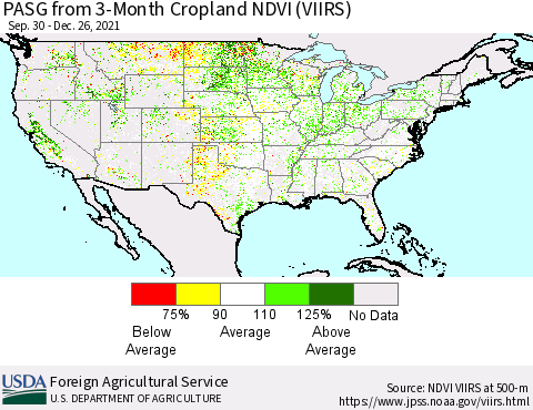 United States PASG from 3-Month Cropland NDVI (VIIRS) Thematic Map For 12/21/2021 - 12/31/2021