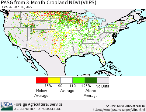 United States PASG from 3-Month Cropland NDVI (VIIRS) Thematic Map For 1/11/2022 - 1/20/2022