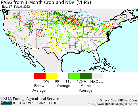 United States PASG from 3-Month Cropland NDVI (VIIRS) Thematic Map For 2/1/2022 - 2/10/2022