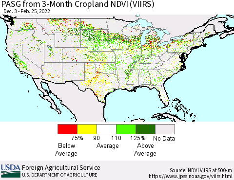 United States PASG from 3-Month Cropland NDVI (VIIRS) Thematic Map For 2/21/2022 - 2/28/2022