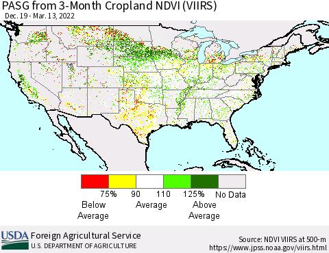 United States PASG from 3-Month Cropland NDVI (VIIRS) Thematic Map For 3/11/2022 - 3/20/2022