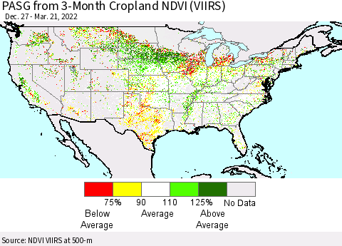United States PASG from 3-Month Cropland NDVI (VIIRS) Thematic Map For 3/14/2022 - 3/21/2022