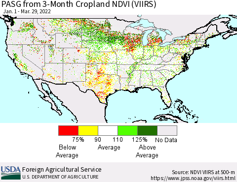 United States PASG from 3-Month Cropland NDVI (VIIRS) Thematic Map For 3/21/2022 - 3/31/2022