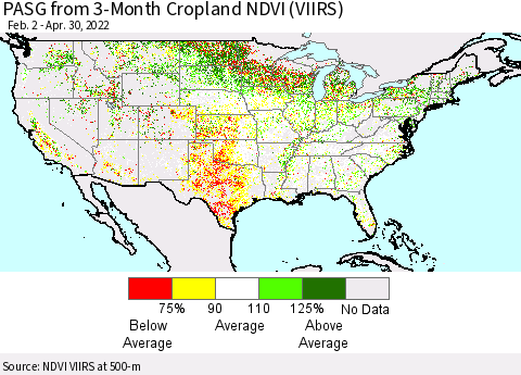 United States PASG from 3-Month Cropland NDVI (VIIRS) Thematic Map For 4/23/2022 - 4/30/2022